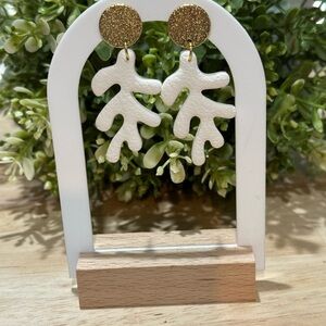 White Leaf Dangle Earrings with Gold Studs